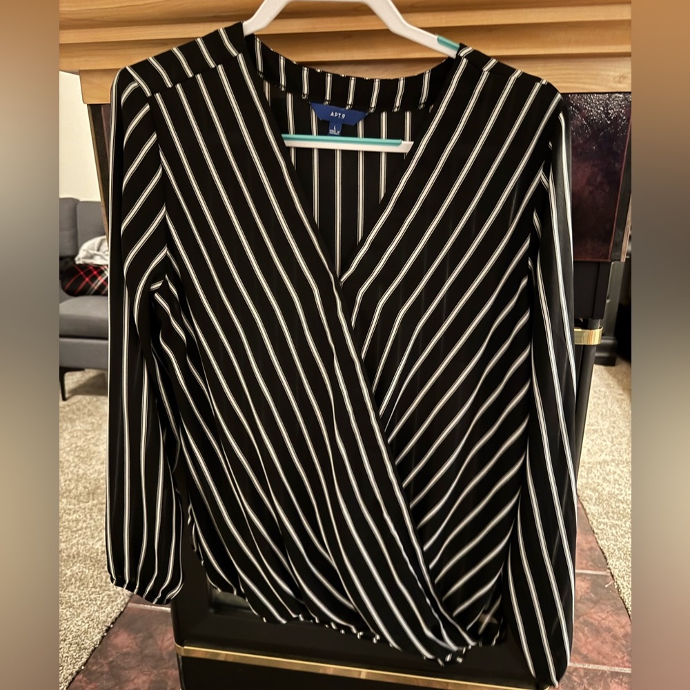 Apt. 9 Black and White Wrap Blouse